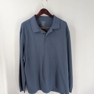 L.L.Bean Cotton Traditional Fit Long-Sleeve Golf Performance Polo Shirt Blue 2XL